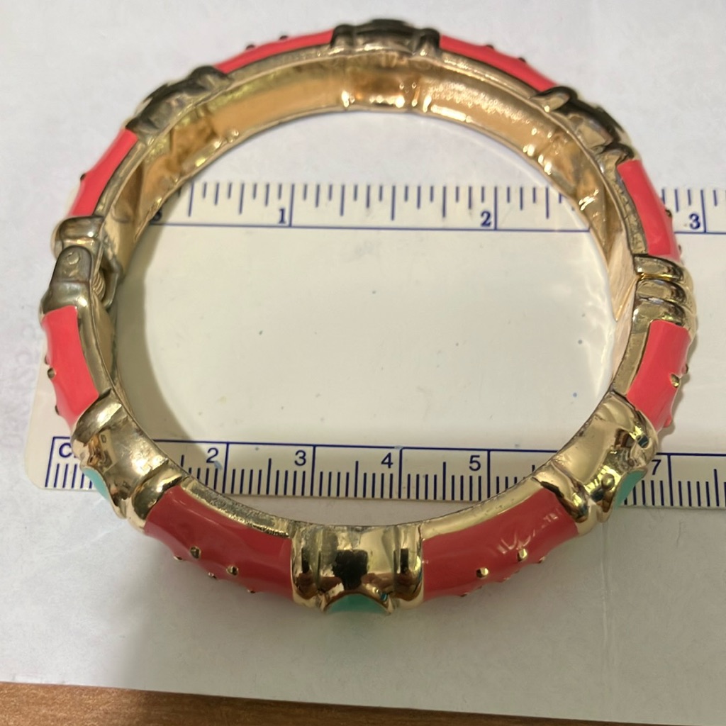 Chic Fornash Gold And Coral Clamper Bracelet With Turquoise Accent